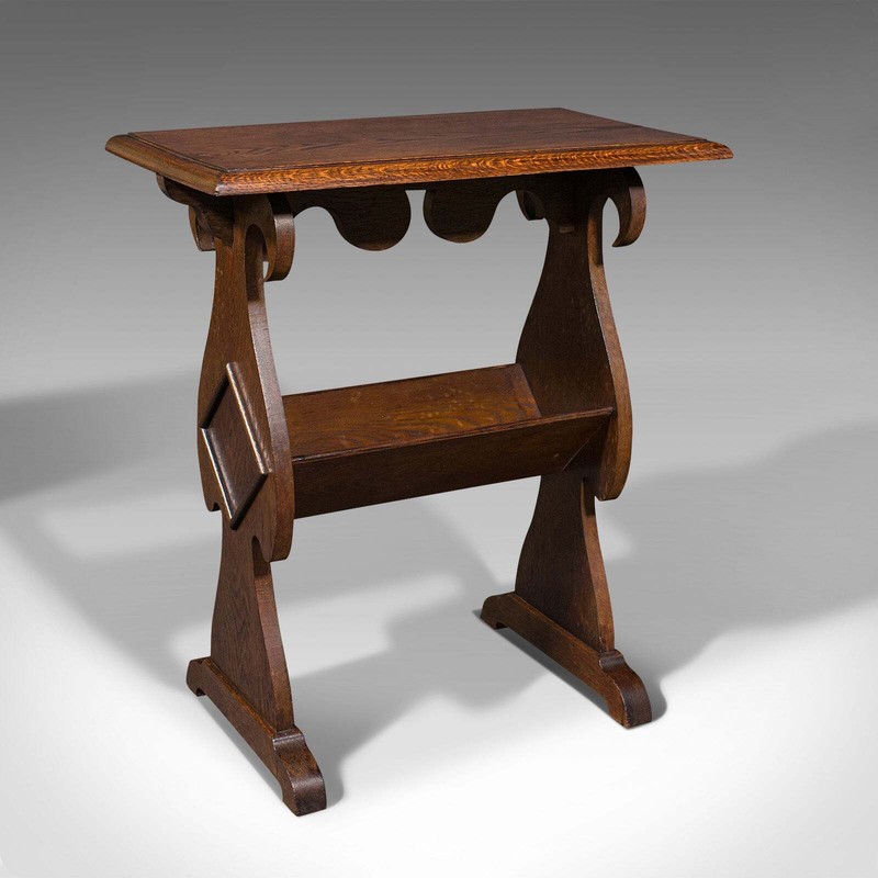 Antique Reader’s Stand, English, Oak, Side Table, Book Trough, Edwardian, C.1910