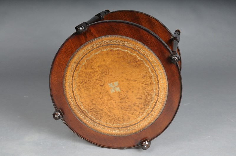 Round Side Table England 20th Century, Wooden Table With Leather Top & 4 Casters gallery