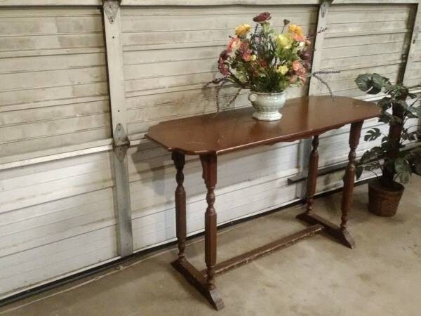 29×48 Narrow Antique Trestle Console Entry Sofa Table Carved Corners And Legs