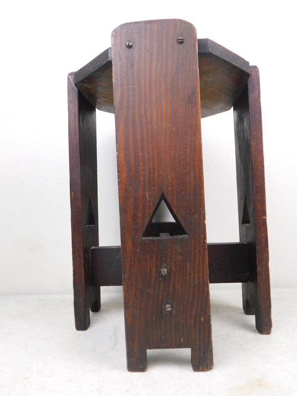 Antique Arts Crafts Mission Pedestal Plant Stand End Table Triangle Cutouts 16"T gallery
