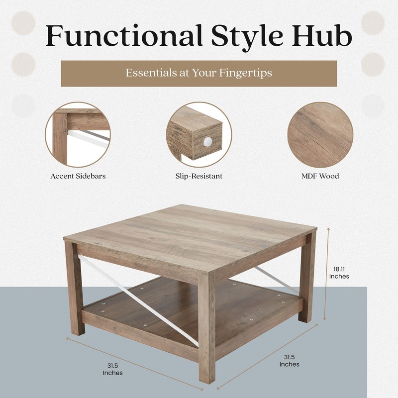 JOMEED 31.5" Square Coffee Table Modern Farmhouse Living Room Furniture, Beige gallery