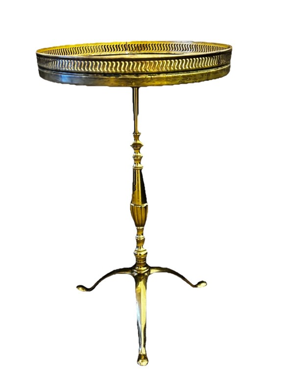 Side Table Ornate Solid Brass With Resin Marble Effect Top In Great Condition !! gallery