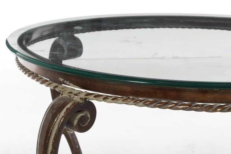 Scrolled Leg Metal Cocktail with Glass Top Side Table Marble Stone French gallery