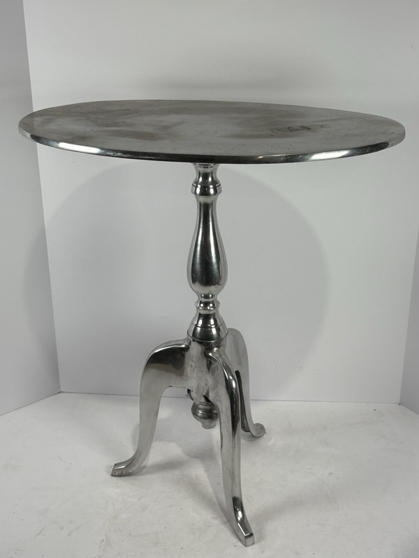Mid Century Modern Aluminum Silver Metal Round Night Stand Table Wine Table