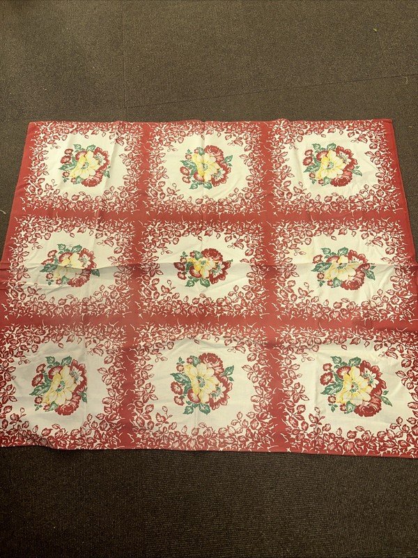 Vintage Table Cloth – Yellow Flowers Red Trim 53 By 44 ￼Lee