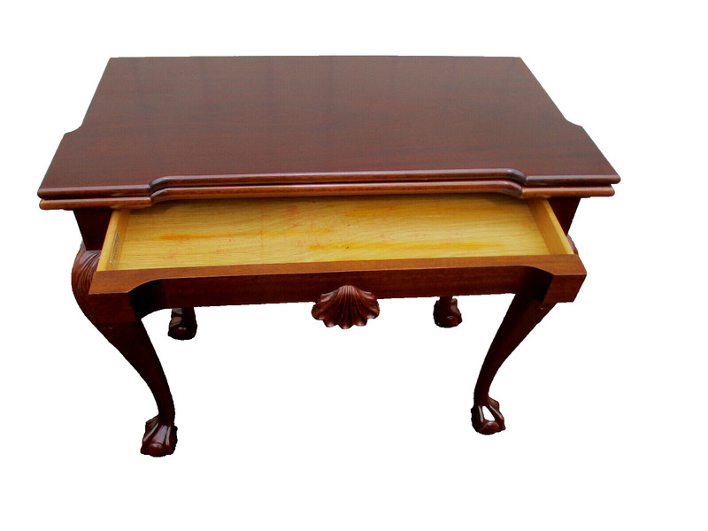 63334 GEORGIAN FURNISHINGS Solid Mahogany Flip Top Game Table w/ Drawer gallery