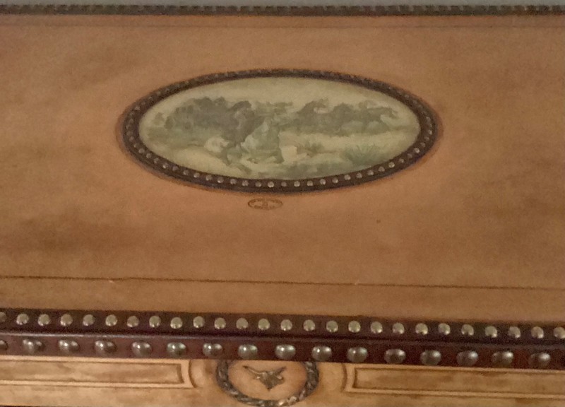 Buck Flynn Hand Painted Indian Scene Hand Stretched Leather Parlor 72” Table gallery