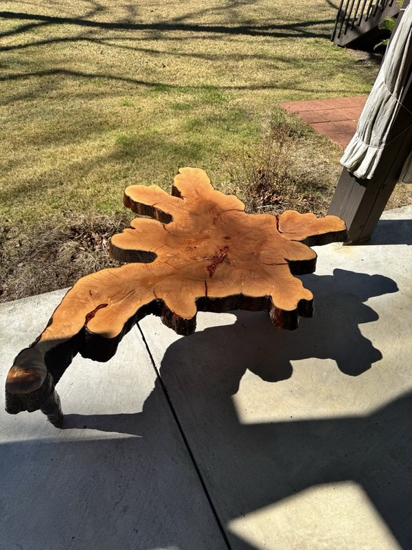 FOLK ART, VINTAGE CYPRUS LIVE EDGE TABLE EXPERT RESTORATION COPPER INLAY gallery