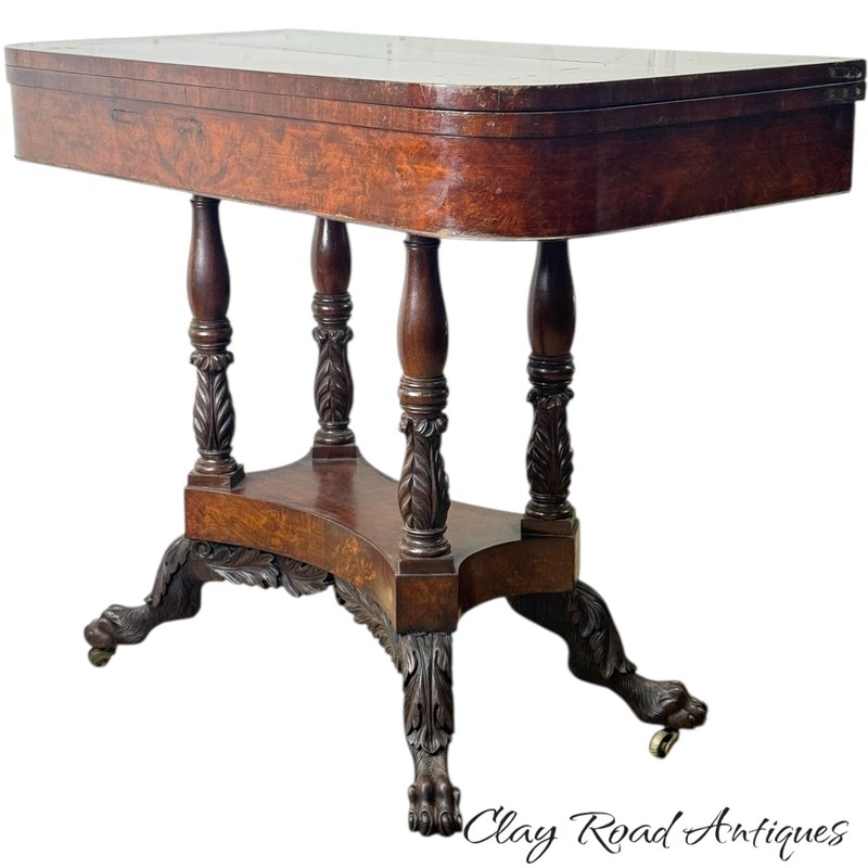 Antique NY classical federal card game table paw ft acanthus Allison Mahogany
