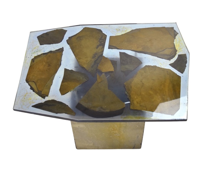 Custom Studio Made Side Table with Resin and Slate Top and Light Up Base gallery