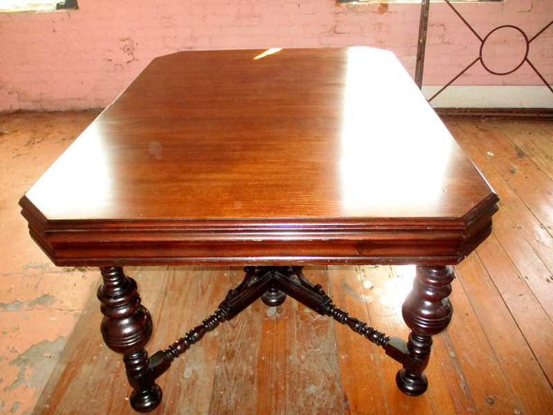 Antique French Renaissance Mahogany Gothic Dinning Table 44" x 60" x 31" Tall gallery