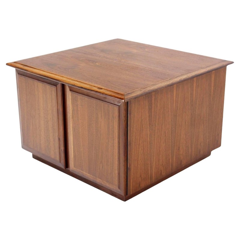 Mid Century Modern Double Door Cabinet Cube Shape Walnut End Side Lamp Table