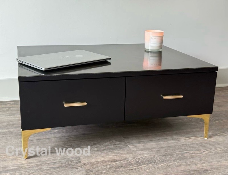 Modern Black Nightstand / Coffee Table – 2 Drawers – Epoxy Top – Handmade