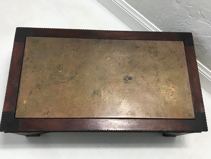 Early 20th Century English Arts & Crafts Copper Nailhead Wood Table gallery