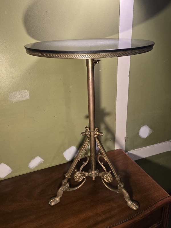 18" Wide Round Mid-Century Brass & Granite Adjustable 27" - 38" Martini Table gallery