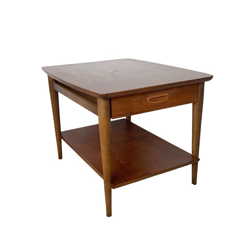 Lane Perception Walnut End Table Two-Tier Drawer MCM 1960s