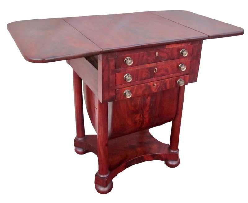 Antique Mahogany 3 Drawer Worktable / Sewing Stand | Attributed to Issac Vose gallery
