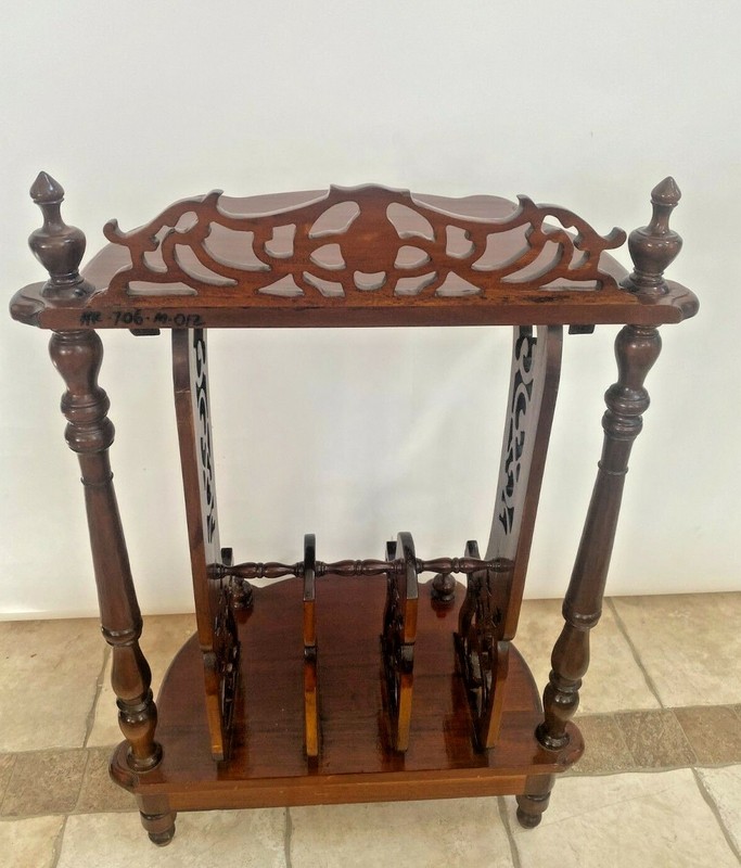 Vintage Victorian Table Magazine Rack bottom storage Chinese Chippendale gallery