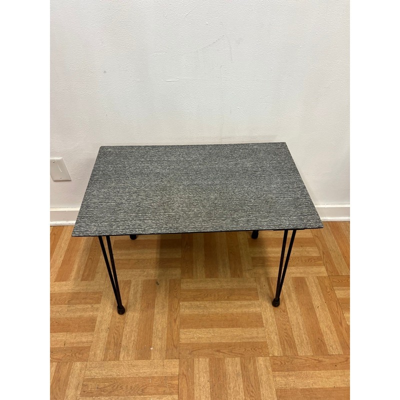 Vintage 1950s Mid Century Modern Hairpin Leg Side Table Gray Black Laminate Top gallery