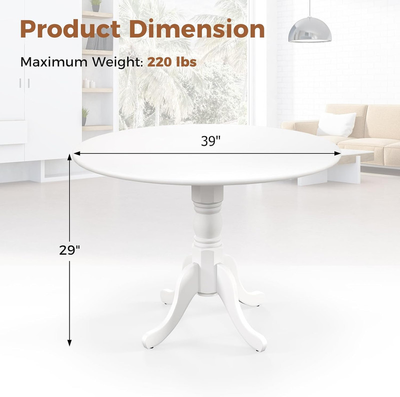 White Round Dining Table, 39" D, Rubber Wood, 4-Person Kitchen & Dining Room gallery