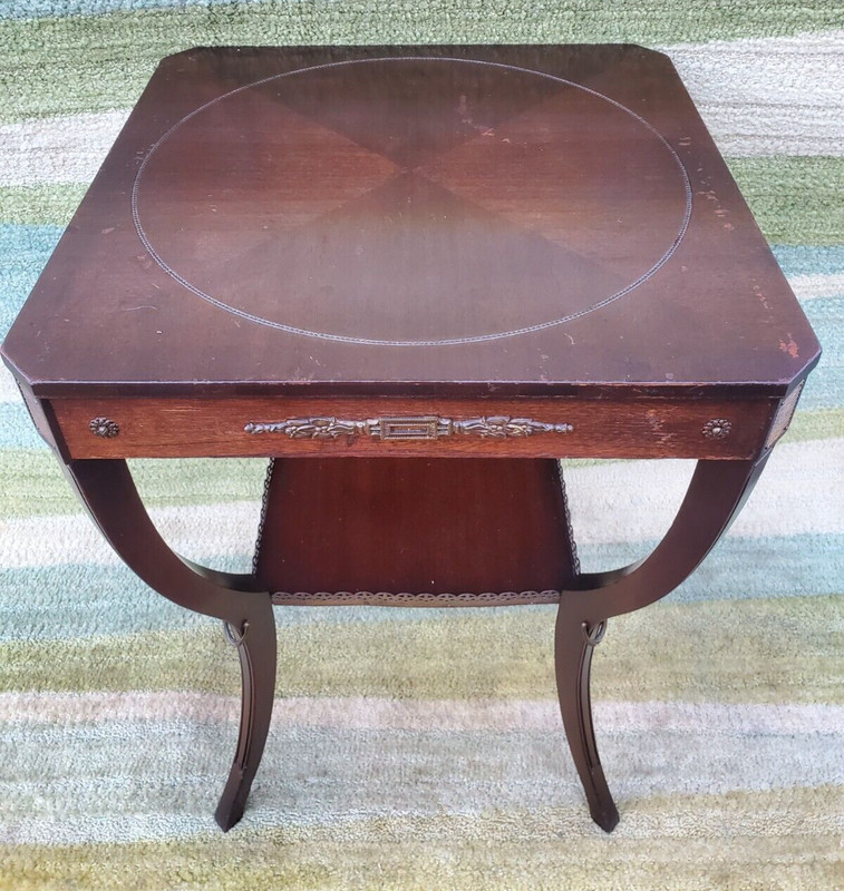Early Antique Zangerle & Peterson Two-Tier Side occasional Table Brass Accents gallery