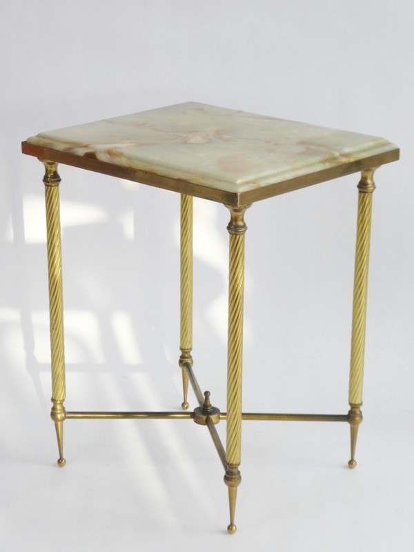 Neoclassical Ornate Small French Side Table with Brass and Onyx gallery