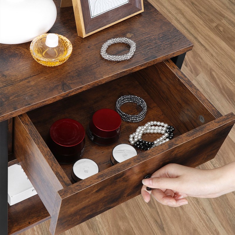 Set of 2 X-Design End Side Sofa Table Storage Shelf W/Drawer for Bedroon Brown gallery