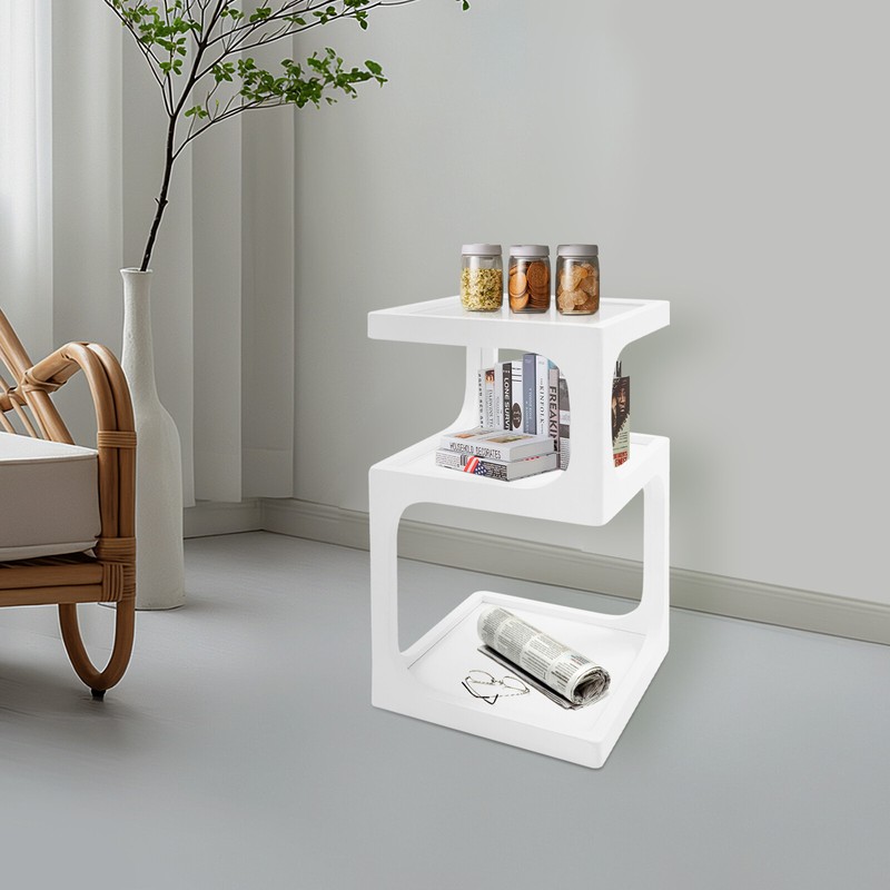 End Table 3-Tier Wood Nightstand End Table for Small Spaces with Open Storage