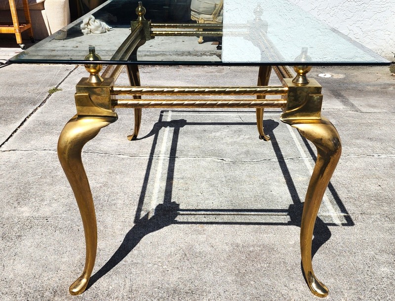 La Barge Brass Dining Table Desk 1970s gallery