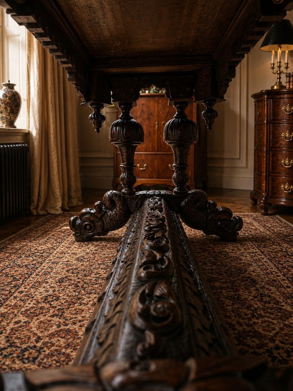 RARE Victorian Carved Oak Table 1870s Handmade Gothic Jacobean UK Delivery gallery