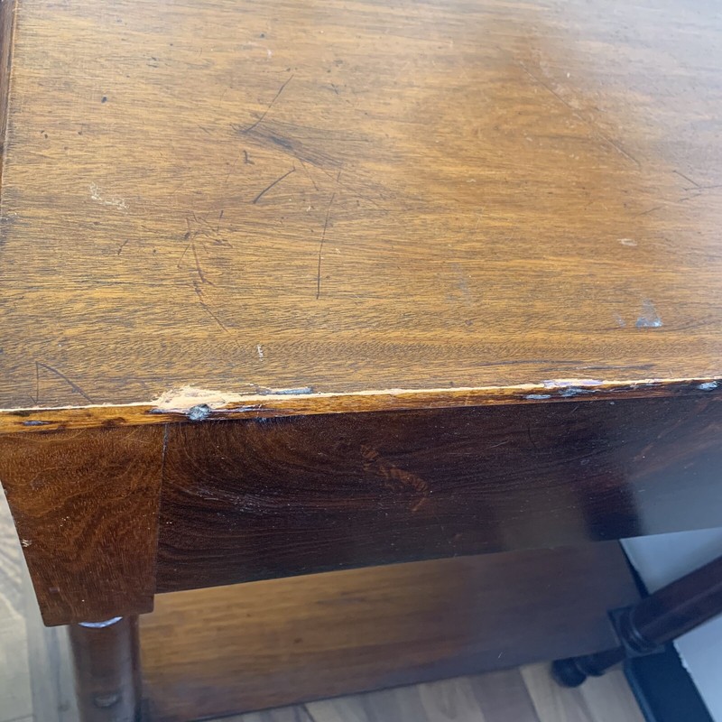 Antique Two-Tier Polished Wood Side Table Clear Knobs gallery