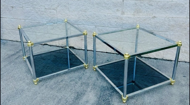 Maison Jansen Style Chrome Brass Side End Coffee Table Vintage New Glass Added gallery