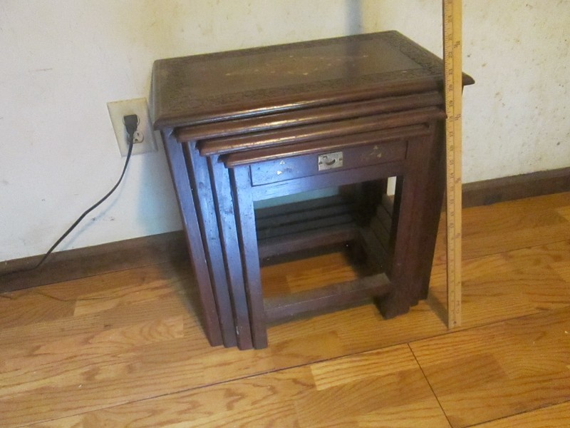 Antique Nesting Tables 4 Total Look Asian Influenced, Not Positive of Wood Type