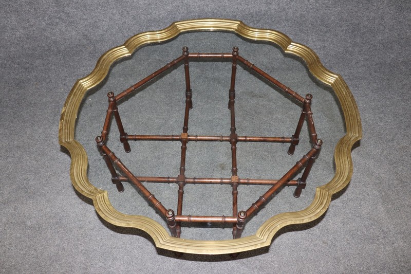 Fine Quality Baker Furniture Brass Tray Top Faux Bamboo Coffee Table gallery