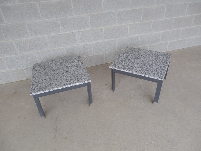 Mid Century Modern Floating Marble Top Steel Base Tables - A Pair gallery