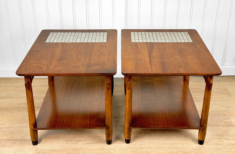 Mid-Century Lane Monte Carlo Walnut & Tile Inlay End Tables - A Pair gallery