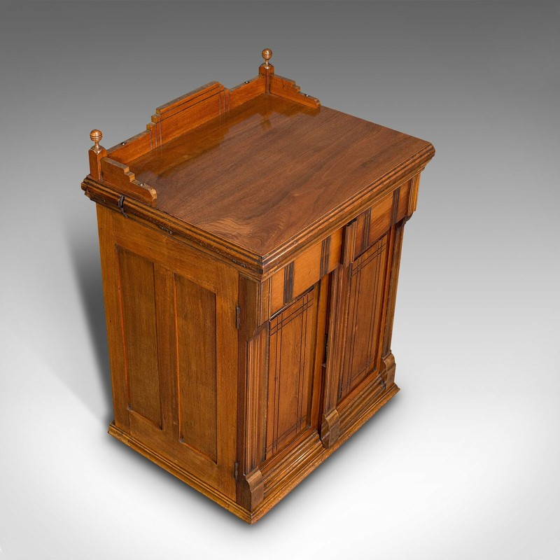 Antique Sewing Machine Cabinet, English, Walnut, Machinist Console, Circa 1920 gallery