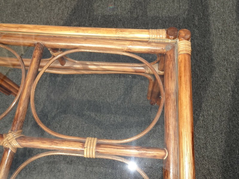 Vintage Mid Century Modern Bamboo Rattan End Table Tiki Palm Beach Style gallery