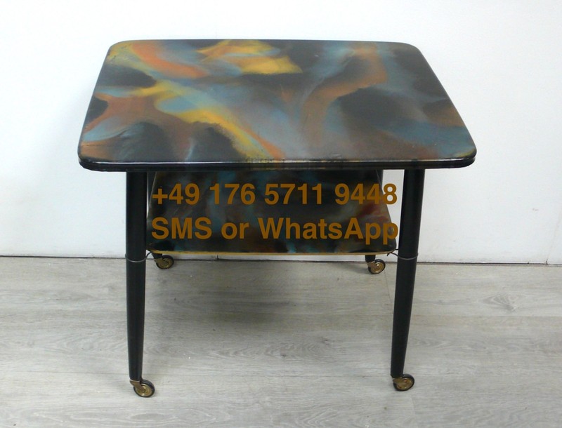 50s Coffee Table w/wheels, black & marbled top Mid Century Modern Germany gallery