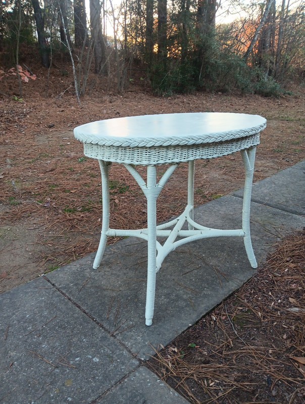VINTAGE WICKER FIBRE OVAL PARLOR TABLE by AMERICAN CHAIR CO SHEBOYGUN WISCONSIN gallery