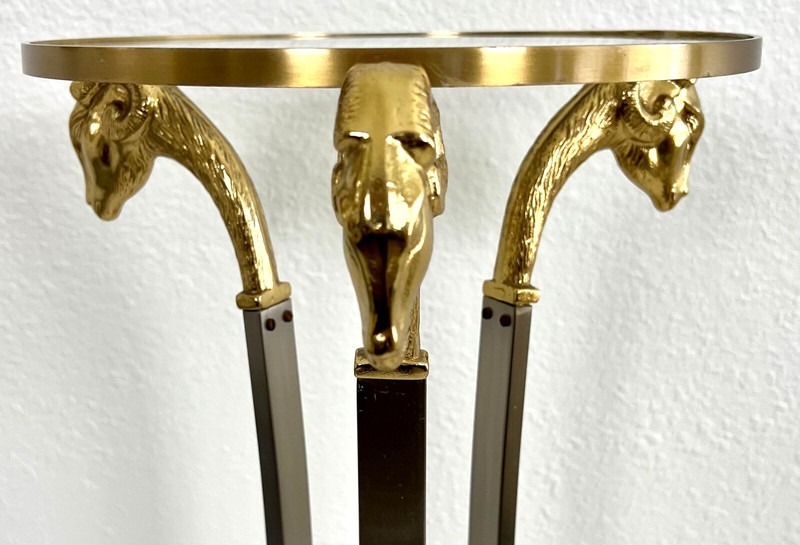 Italian Maison Jansen Brass Steel Ram Heads Pedestal Stand Table gallery