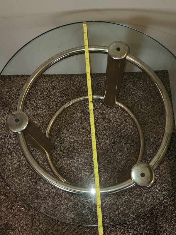 Mid Century Modern Hollywood Regency Tubular Brass Round Glass Side Table 26" gallery