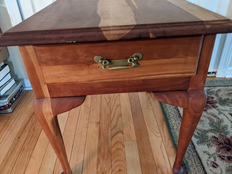 Harden Cherry Wood Side Table With Drawer: 26" Deep X 20" Wide X 21.5" Tall. gallery