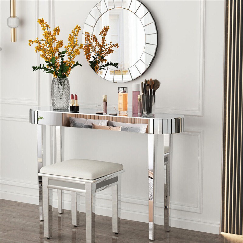 Silver Console Table Mirrored Sofa Table fr Entryway Living Room Office Cafe Bar gallery