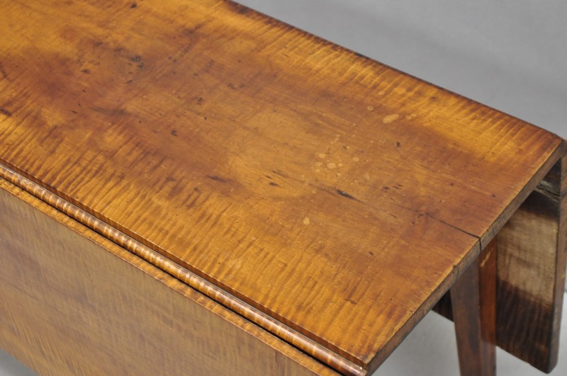 Antique American Federal Tiger Maple Narrow Drop Leaf Breakfast Dining Table gallery