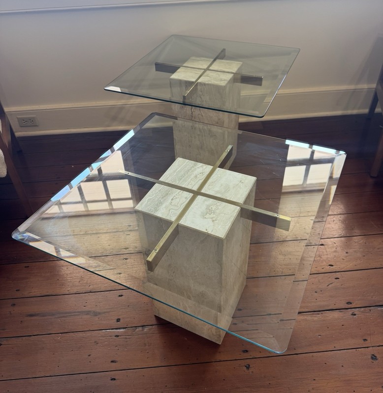 4 Travertine Brass Glass Top End Tables(2) Sofa& Coffee Tables Style of Artedi gallery