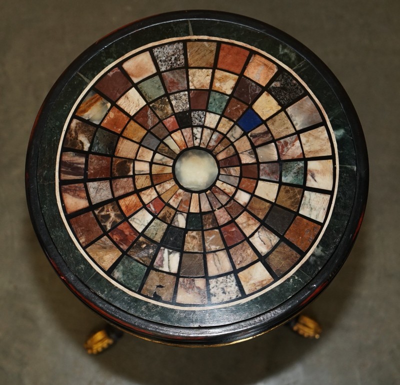 PAIR OF VINTAGE FRENCH SIDE TABLES ONE WITH A SPECIMEN PIETRA DURA MARBLE TOP gallery