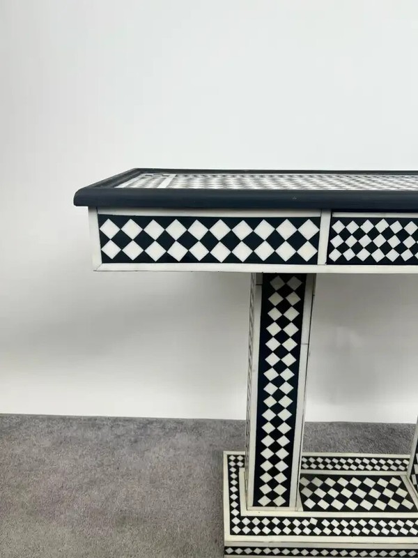 Art Deco Style Black & White Resin Console Table in Diamond Pattern gallery