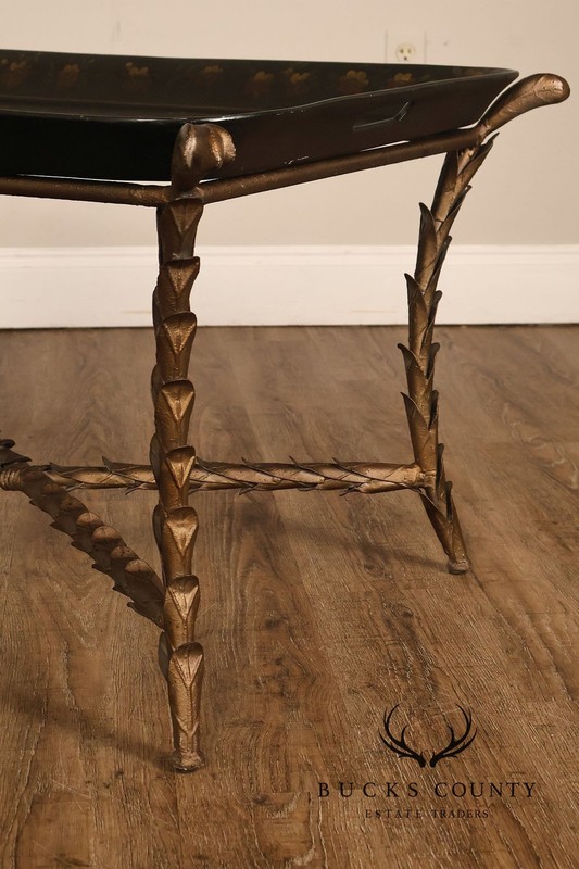 Tole Painted Tray Top Coffee Table With Gilt Metal Base gallery