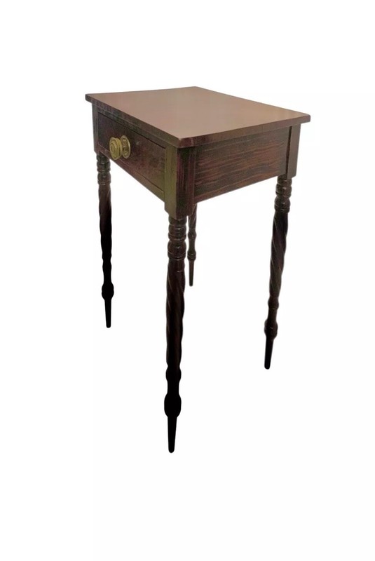 Side Table Vintage One Drawer Mahogany Wood with Spindle Leg and Brass Handle gallery